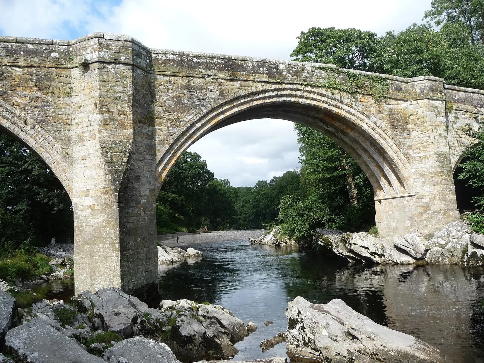 The medieval arches of Devil's Bridge over the River Lune at Kirkby Lonsdale