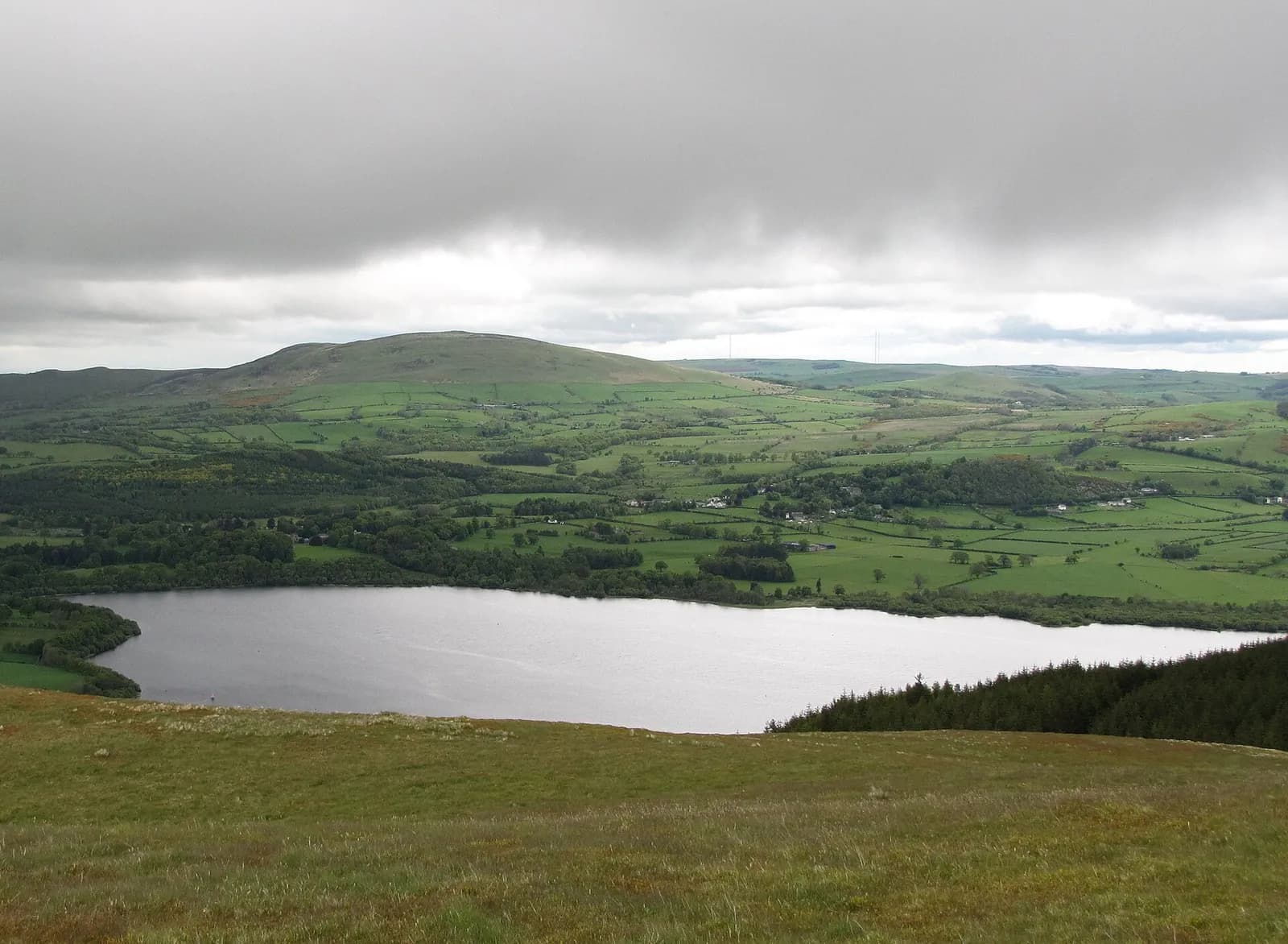 Bassenthwaite Lake below Sale Fell with Binsey and green farmland beyond