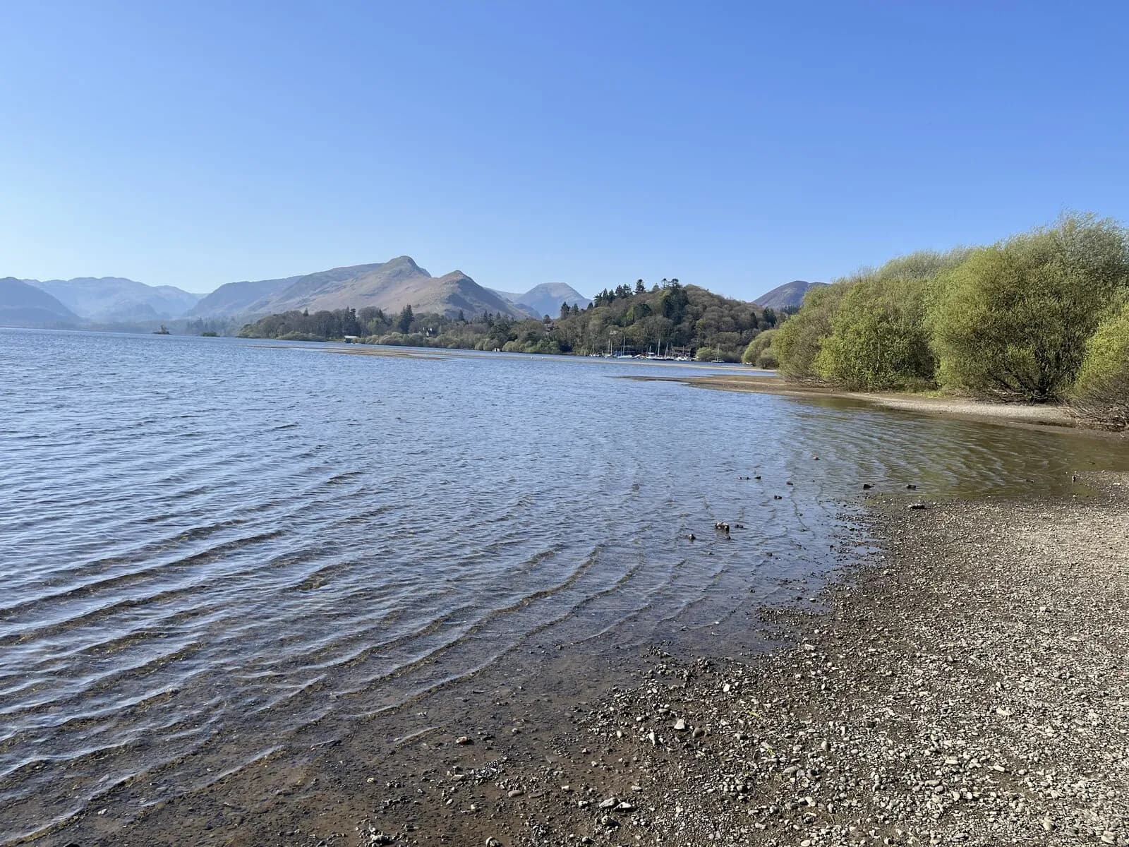 Derwentwater shore at Keswick looking south to Catbells and the Borrowdale fells