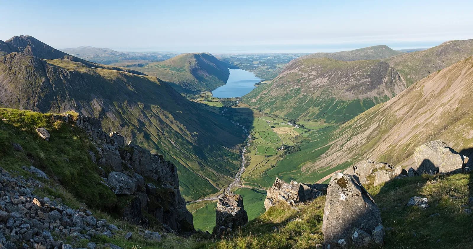 Wasdale Head and Wast Water seen from the slopes of Great Gable