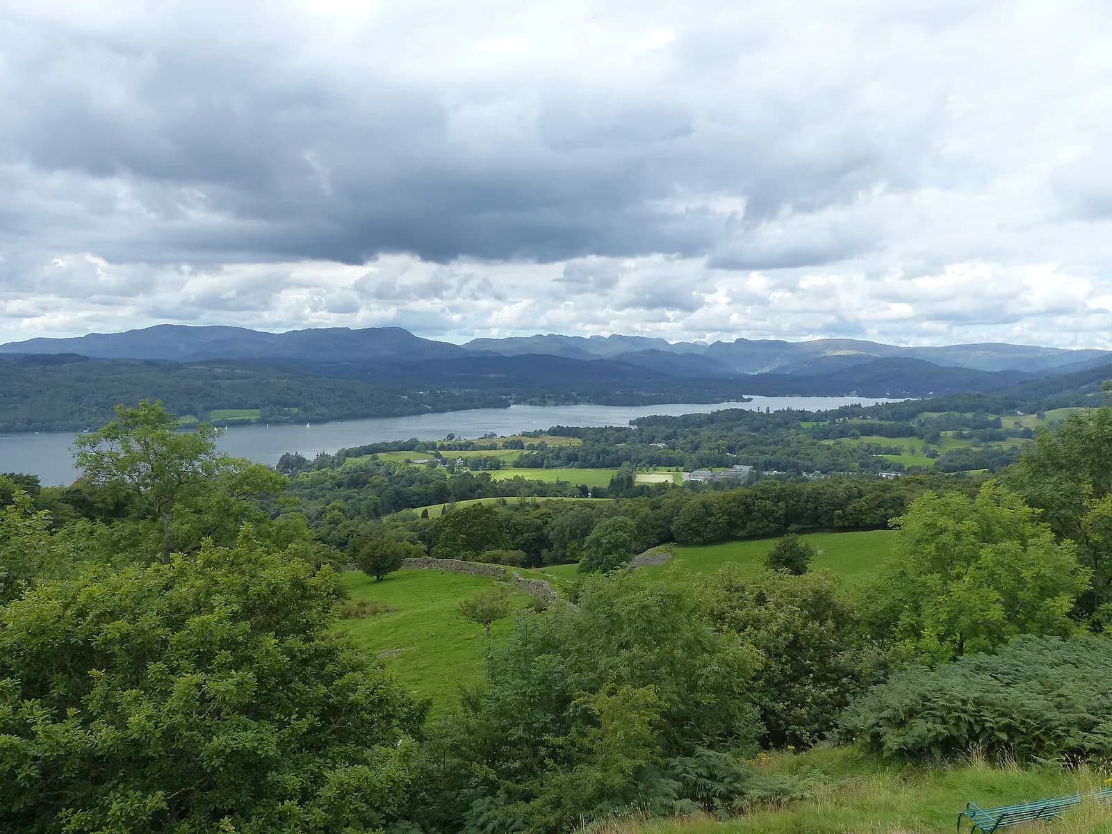 View from Orrest Head above Windermere village across the lake to the southern fells