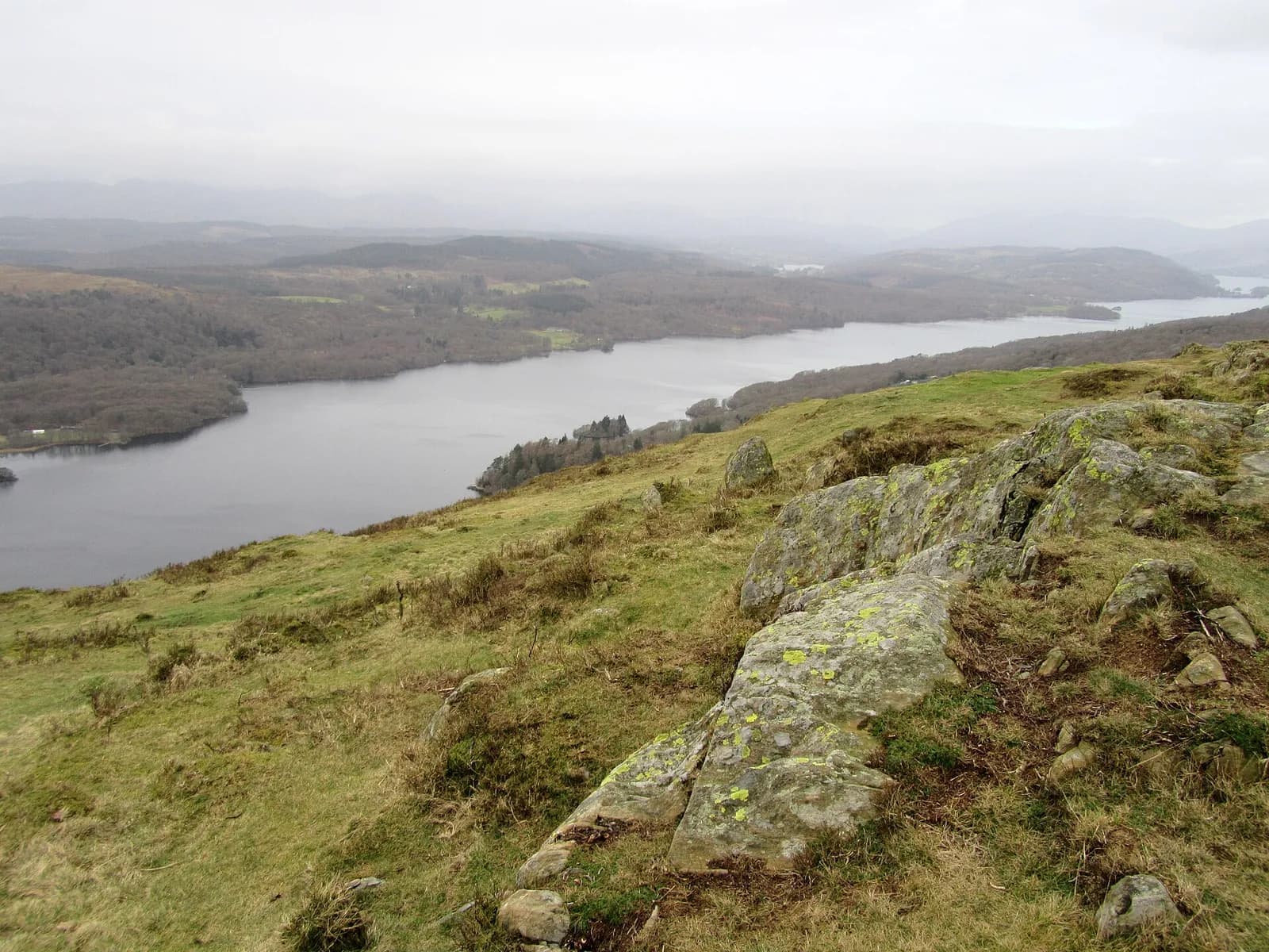 Windermere stretching north from the rocky slopes of Gummer's How