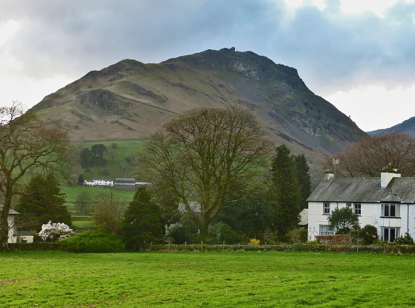 Helm Crag above the fields of Grasmere